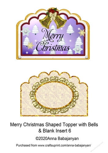 Merry Christmas Shaped Topper with Bells & Blank Insert 6