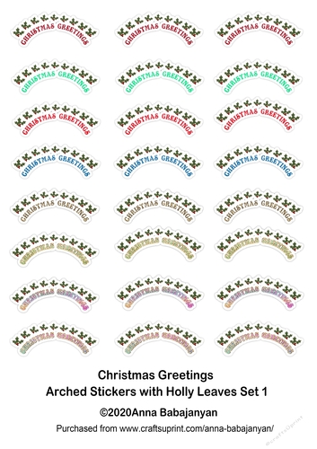 Christmas Greetings Arched Stickers with Holly Leaves Set 1