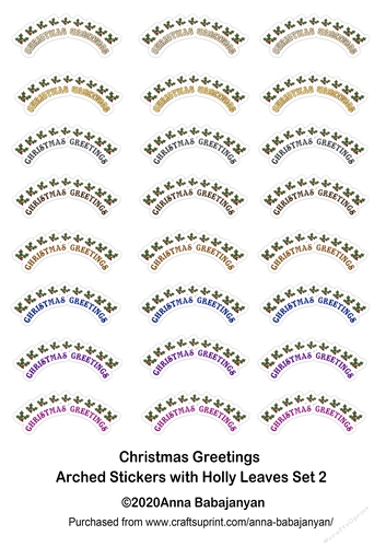Christmas Greetings Arched Stickers with Holly Leaves Set 2