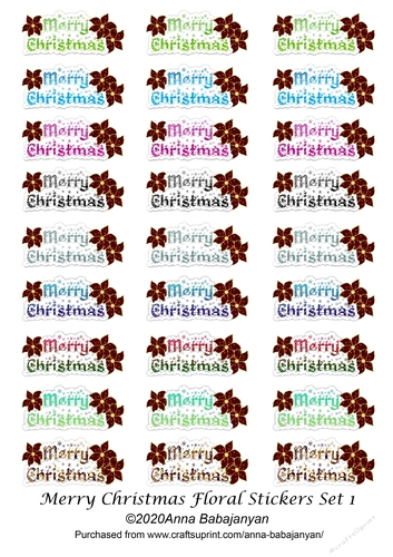 Merry Christmas Floral Stickers Set 1