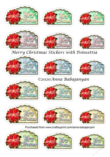 Merry Christmas Stickers with Poinsettia