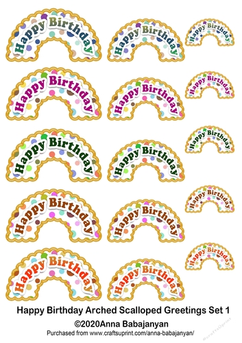 Happy Birthday Arched Scalloped Greetings Set 1
