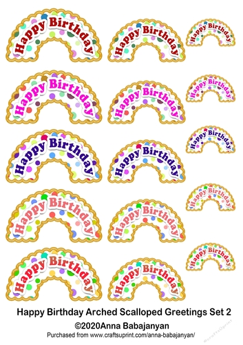 Happy Birthday Arched Scalloped Greetings Set 2