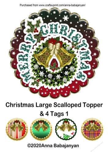 Christmas Large Scalloped Topper & 4 Tags 1