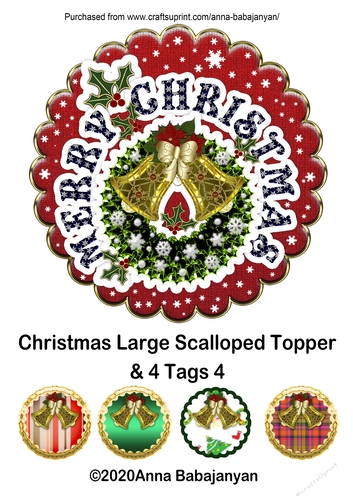 Christmas Large Scalloped Topper & 4 Tags 4