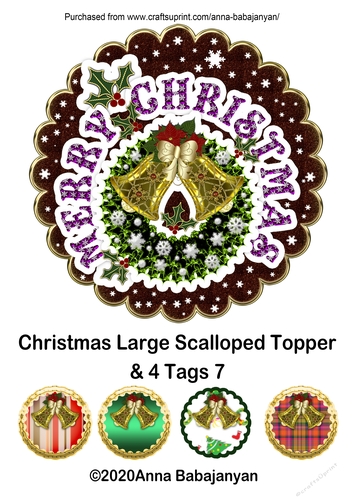 Christmas Large Scalloped Topper & 4 Tags 7
