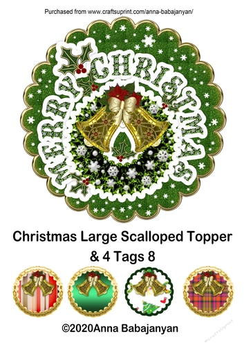 Christmas Large Scalloped Topper & 4 Tags 8