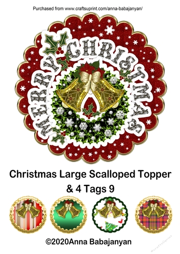 Christmas Large Scalloped Topper & 4 Tags 9