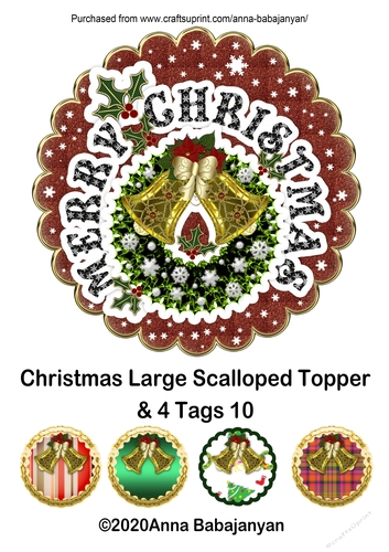 Christmas Large Scalloped Topper & 4 Tags 10