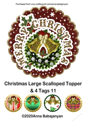 Christmas Large Scalloped Topper & 4 Tags 11