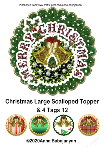 Christmas Large Scalloped Topper & 4 Tags 12