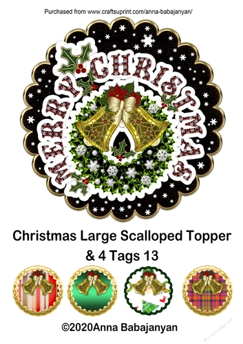 Christmas Large Scalloped Topper & 4 Tags 13