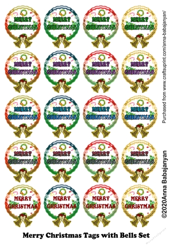 Merry Christmas Tags with Bells Set