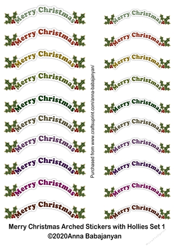 Merry Christmas Arched Stickers with Hollies Set 1