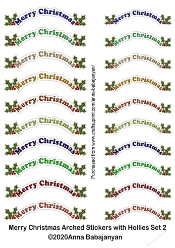 Merry Christmas Arched Stickers with Hollies Set 2