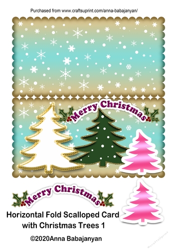 Horizontal Fold Scalloped Card with Christmas Trees 1