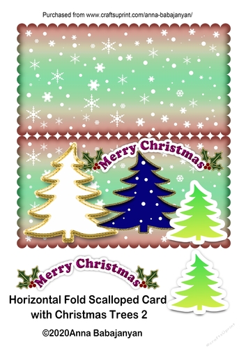 Horizontal Fold Scalloped Card with Christmas Trees 2
