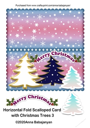 Horizontal Fold Scalloped Card with Christmas Trees 3
