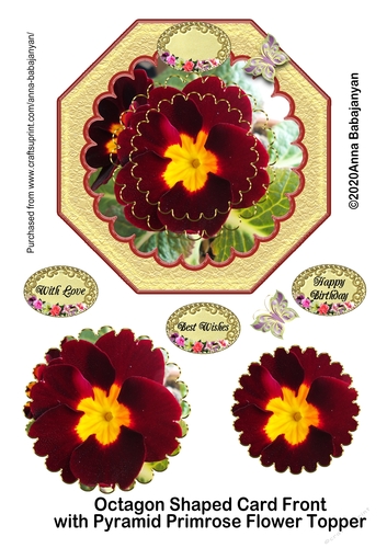 Octagon Shaped Card Front with Pyramid Primrose Flower Topper
