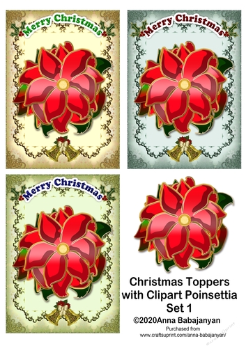 Christmas Toppers with Clipart Poinsettia Set 1