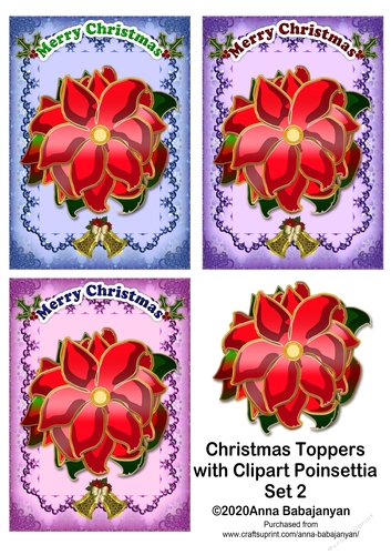 Christmas Toppers with Clipart Poinsettia Set 2