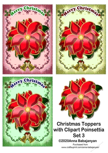 Christmas Toppers with Clipart Poinsettia Set 3