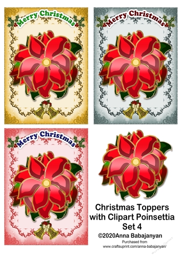 Christmas Toppers with Clipart Poinsettia Set 4