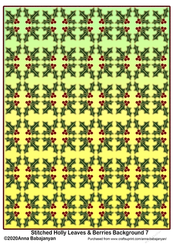 Stitched Holly Leaves & Berries Background 7