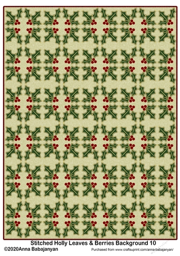 Stitched Holly Leaves & Berries Background 10