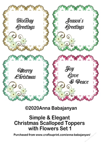 Simple & Elegant Christmas Scalloped Toppers with Flowers Set 1