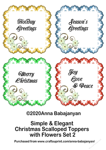 Simple & Elegant Christmas Scalloped Toppers with Flowers Set 2