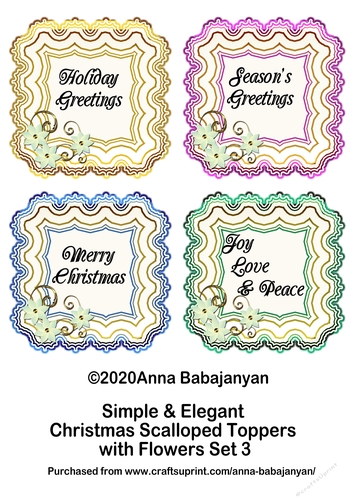 Simple & Elegant Christmas Scalloped Toppers with Flowers Set 3