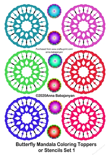 Butterfly Mandala Coloring Toppers or Stencils Set 1