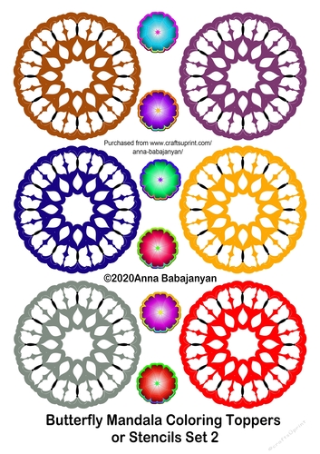 Butterfly Mandala Coloring Toppers or Stencils Set 2