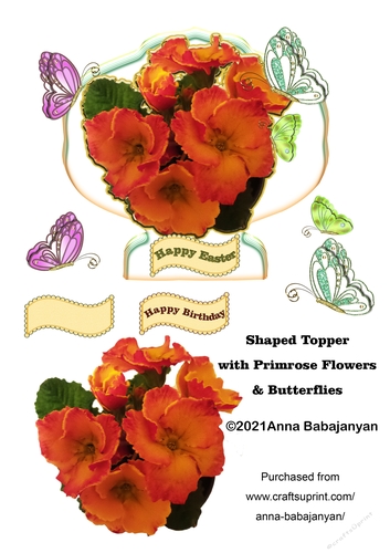Shaped Topper with Primrose Flowers & Butterflies