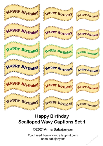 Happy Birthday Scalloped Wavy Captions Set 1