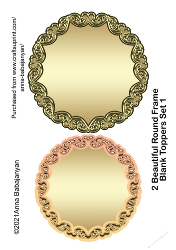 2 Beautiful Round Frame Blank Toppers Set 1