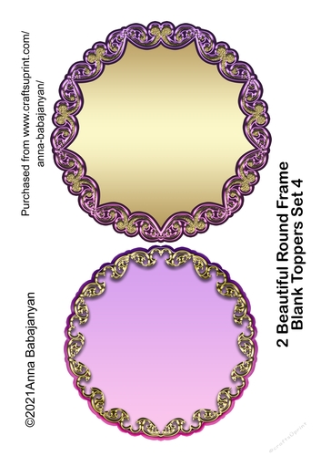 2 Beautiful Round Frame Blank Toppers Set 4
