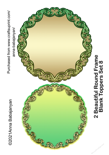 2 Beautiful Round Frame Blank Toppers Set 8