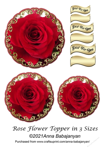 Rose Flower Topper in 3 Sizes
