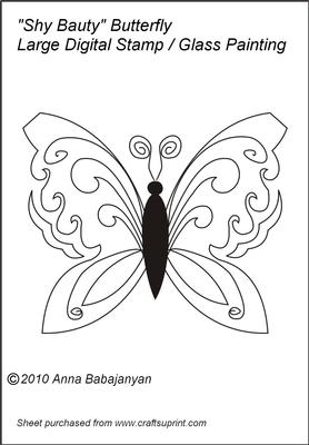 Shy Beauty Butterfly Large Digital Stamp/ Glass Painting
