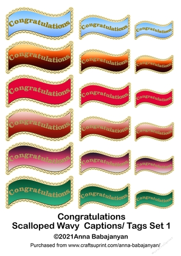 Congratulations Scalloped Wavy Captions Tags Set 1