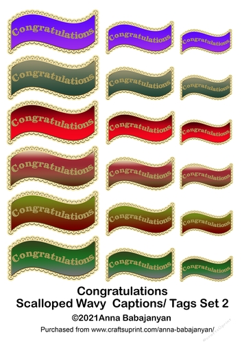 Congratulations Scalloped Wavy Captions Tags Set 2