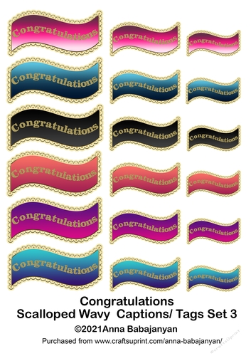 Congratulations Scalloped Wavy Captions Tags Set 3