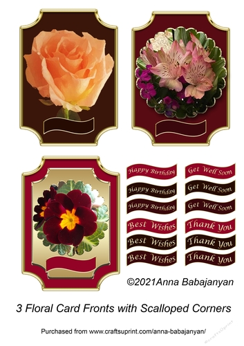 3 Floral Card Fronts with Scalloped Corners