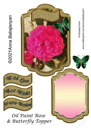 Oil Paint Rose & Butterfly Topper
