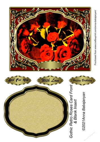 Gothic Retro Roses Card Front & Blank Insert