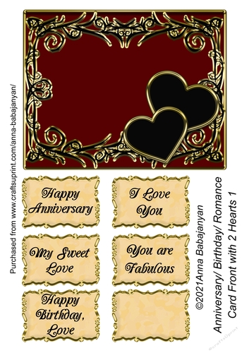 Anniversary Birthday Romance Card Front with 2 Hearts 1