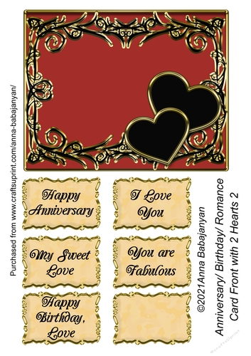 Anniversary Birthday Romance Card Front with 2 Hearts 2