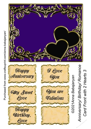 Anniversary Birthday Romance Card Front with 2 Hearts 3